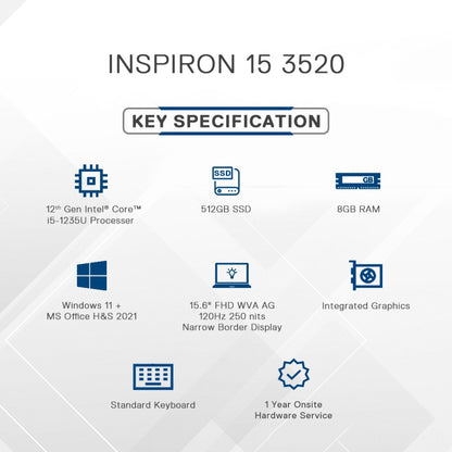 DELL Core i5 12वीं पीढ़ी - (8 जीबी/512 जीबी एसएसडी/विंडोज 11 होम) नया इंस्पिरॉन 15 लैपटॉप पतला और हल्का लैपटॉप - 15.6 इंच, कार्बन ब्लैक, 1.65 किलोग्राम, एमएस ऑफिस के साथ