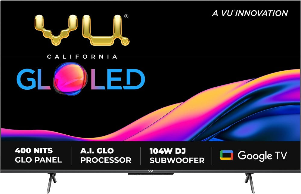 Vu GloLED 126 सेमी (50 इंच) अल्ट्रा HD (4K) LED स्मार्ट Google TV डीजे सबवूफर 104W - 50GloLED के साथ