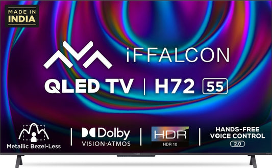 iFFALCON by TCL H72 139 cm (55 inch) QLED Ultra HD (4K) Smart Android TV Hands Free Voice Control & Works with Video Call Camera. - 55H72