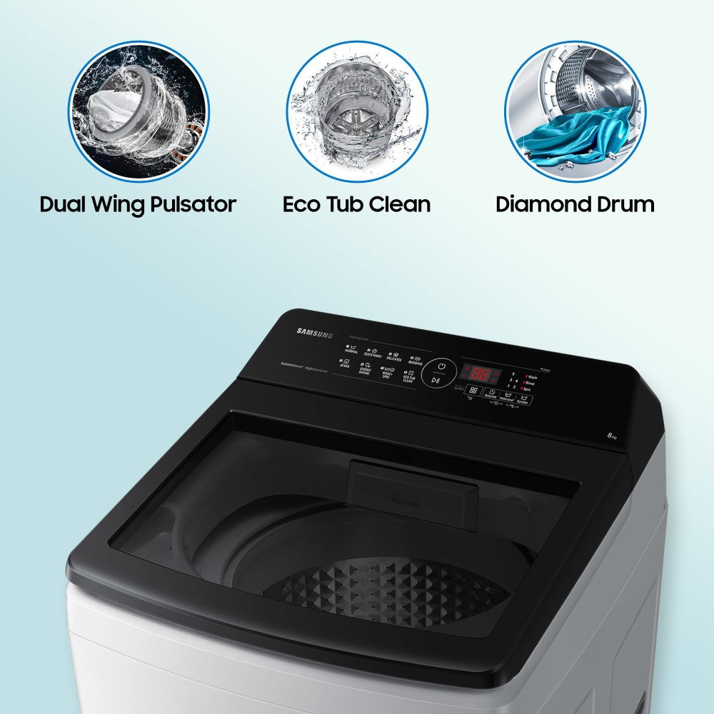 SAMSUNG 8 kg Inverter 5 Star with Ecobubble Technology Washing Machine Fully Automatic Top Load Grey - WA80BG4441BGTL