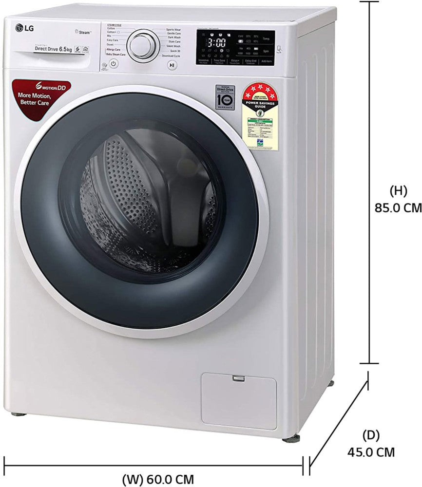 LG 6.5 kg With Steam Fully Automatic Front Load Washing Machine with In-built Heater White - FHT1265ZNW.ABWQEIL