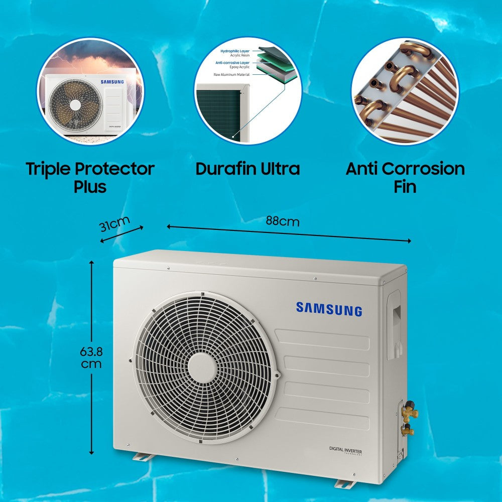 SAMSUNG Convertible 2 Ton 3 Star Split Inverter AC  - White - AR24BYMZAUR, AR24BYMZAURNNA, AR24BYMZAURXNA, Copper Condenser