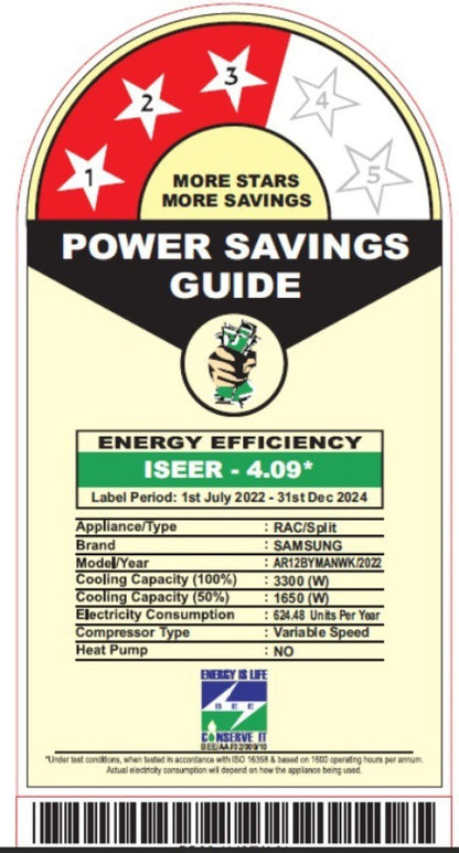 SAMSUNG windfree 1 Ton 3 Star Split Inverter AC  - White - AR12BYMANWK, AR12BYMANWKNNA, AR12BYMANWKXNA, Copper Condenser