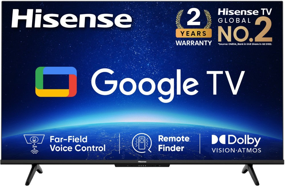 Hisense A6H 108 सेमी (43 इंच) अल्ट्रा एचडी (4K) एलईडी स्मार्ट गूगल टीवी हैंड्स फ्री वॉयस कंट्रोल, डॉल्बी विजन और एटमॉस के साथ - 43A6H