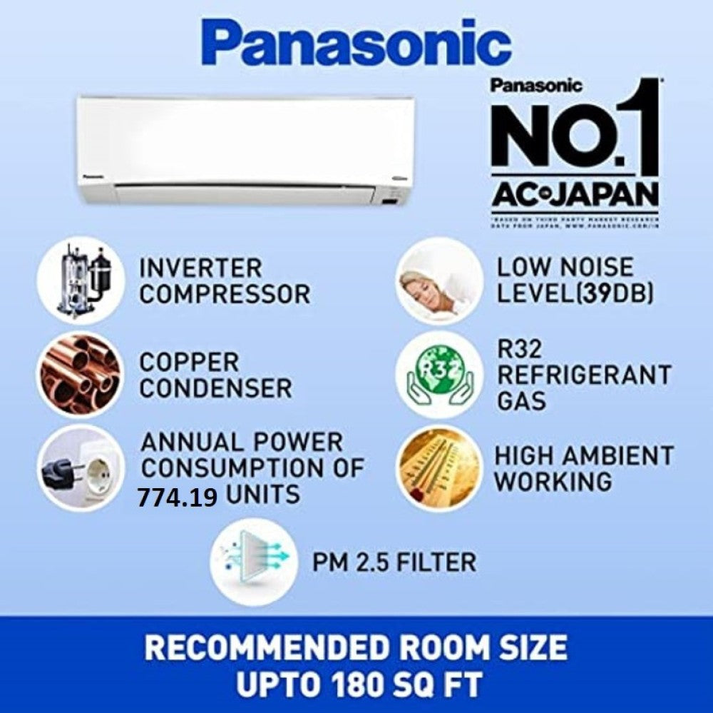 Panasonic 1.5 टन 5 स्टार स्प्लिट इन्वर्टर एसी वाई-फाई कनेक्ट के साथ - सफेद - CS/CU-NU18XKYW5A, कॉपर कंडेंसर