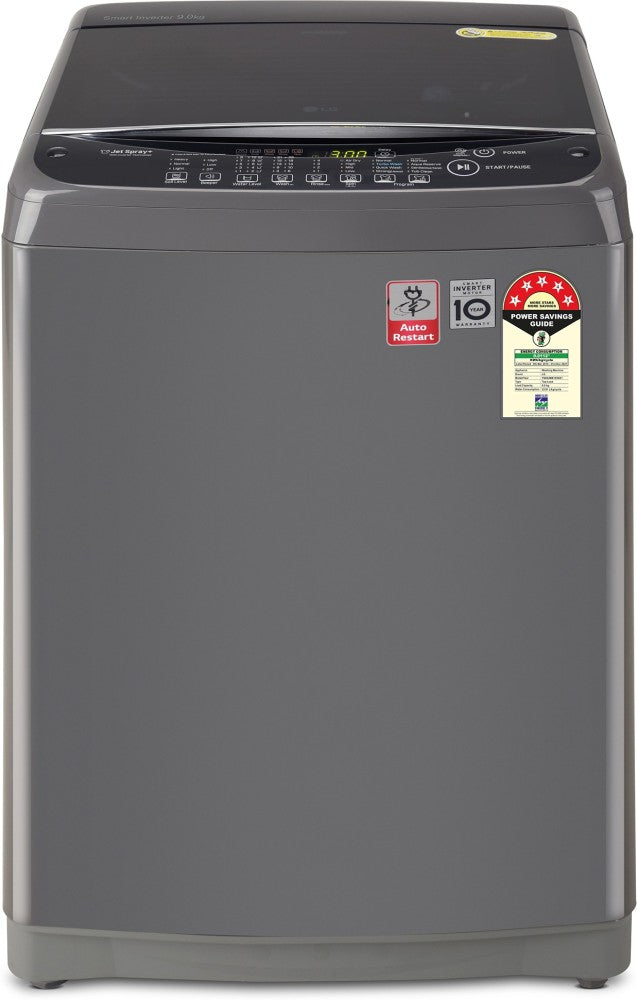 LG 9 kg with Jet Sprey, Auto Pre Wash, Smart Diagnosis, Smart Closing Door and 10 Water Levels Fully Automatic Top Load Washing Machine Black - T90SJMB1Z