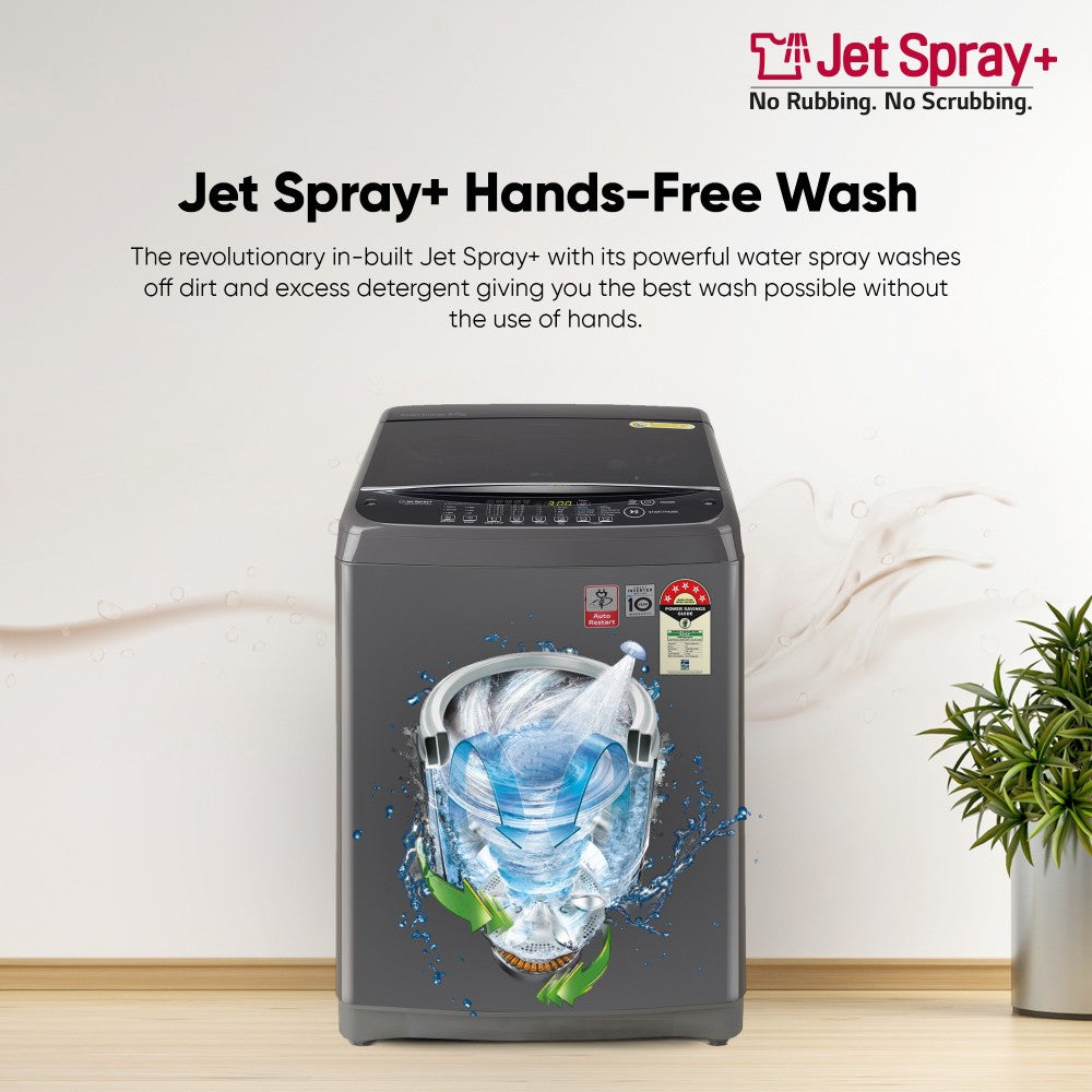 LG 9 kg with Jet Sprey, Auto Pre Wash, Smart Diagnosis, Smart Closing Door and 10 Water Levels Fully Automatic Top Load Washing Machine Black - T90SJMB1Z