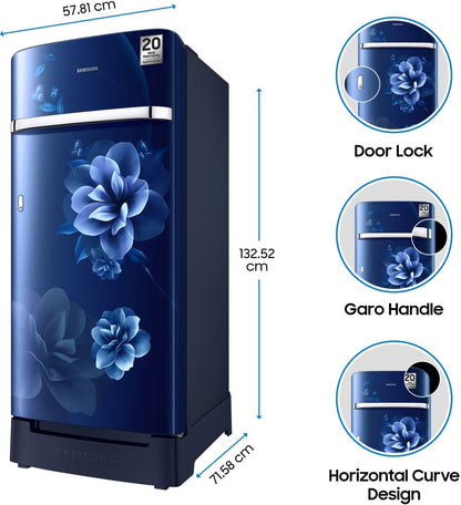 SAMSUNG 198 L Direct Cool Single Door 5 Star Refrigerator with Base Drawer - Camellia Blue, RR21T2H2WCU/HL