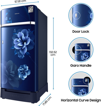 SAMSUNG 198 L Direct Cool Single Door 4 Star Refrigerator with Base Drawer - Camellia Blue, RR21T2H2XCU/HL