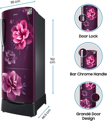 SAMSUNG 230 L Direct Cool Single Door 3 Star Refrigerator with Base Drawer - Camellia Purple, RR24T285YCR/NL