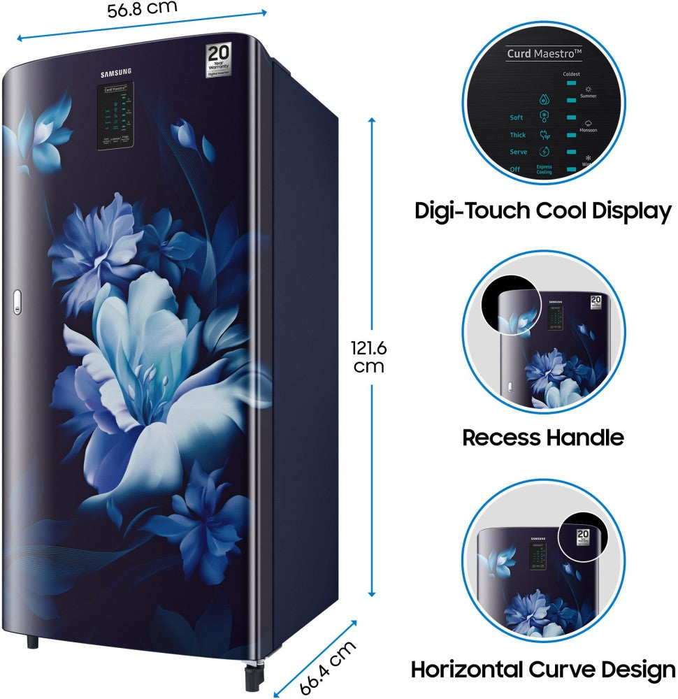 SAMSUNG 192 L Direct Cool Single Door 4 Star Refrigerator  with Digi Touch Cool, Curd Maestro - MIDNIGHT BLOSSOM BLUE, RR21A2M2XUZ/HL