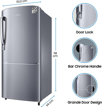 SAMSUNG 192 L Direct Cool Single Door 3 Star Refrigerator - Elegant Inox, RR20T172YS8/HL