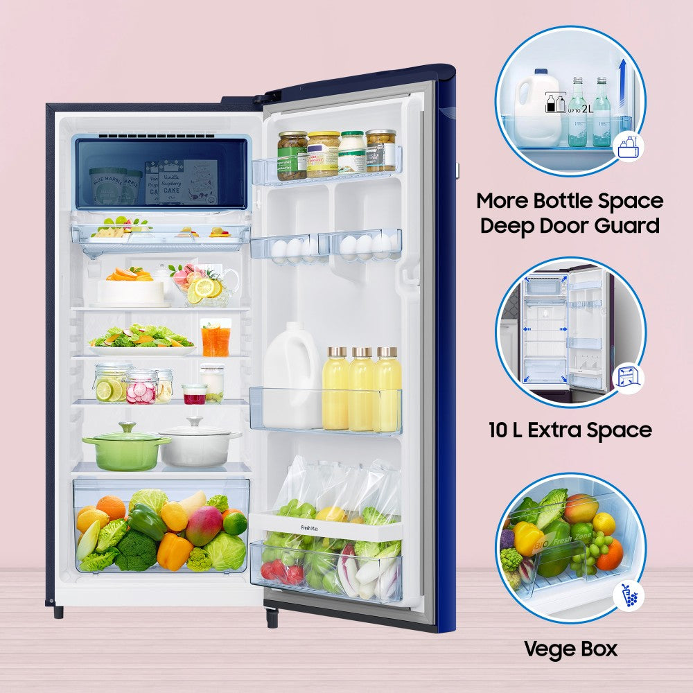 SAMSUNG 215 L Direct Cool Single Door 5 Star Refrigerator  with Digi-Touch Cool,Digital Inverter - Orange Blossom Blue, RR23C2E35NK/HL