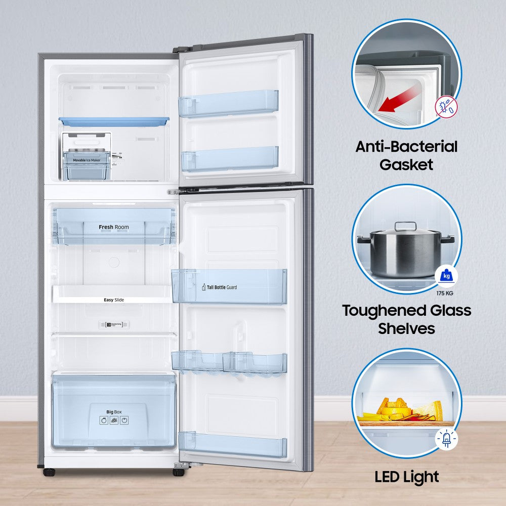 SAMSUNG 236 L Frost Free Double Door 2 Star Refrigerator  with Digital Inverter - Elegant Inox, RT28C3452S8/HL