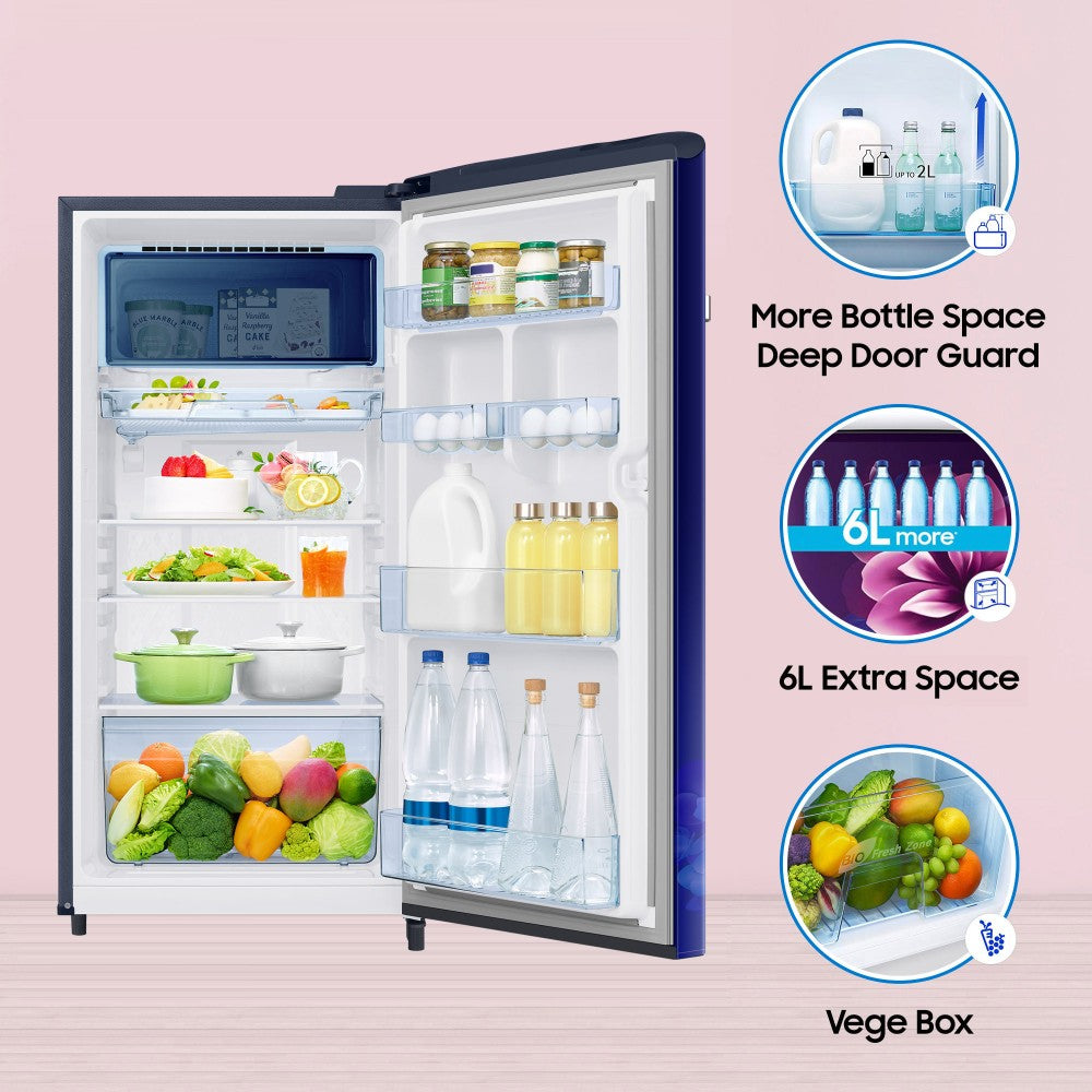 SAMSUNG 189 L Direct Cool Single Door 5 Star Refrigerator  with Digi-Touch Cool,Digital Inverter - Hydrangea Blue, RR21C2E25HS/HL