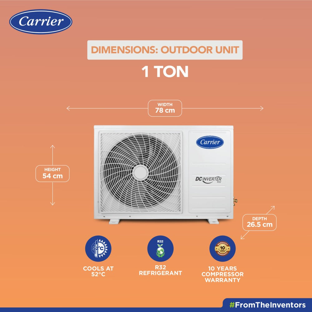 CARRIER Convertible 4-in-1 Cooling 2023 Model 1 Ton 3 Star Split AI Flexicool Inverter Dual Filtration with HD & PM 2.5 Filter AC  - White - 12K ESTER EXi+ INVERTER R32 SPLIT AC_CAI12ER3R33F0, Copper Condenser