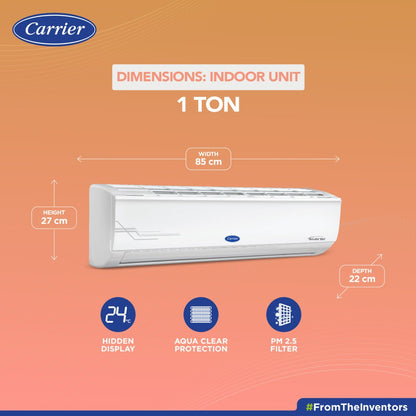 CARRIER Convertible 4-in-1 Cooling 2023 Model 1 Ton 3 Star Split AI Flexicool Inverter Dual Filtration with HD & PM 2.5 Filter AC  - White - 12K ESTER EXi+ INVERTER R32 SPLIT AC_CAI12ER3R33F0, Copper Condenser