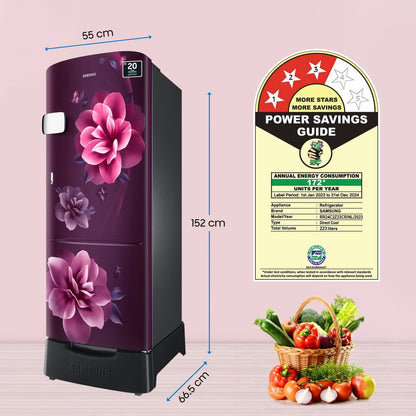 SAMSUNG 223 L Direct Cool Single Door 3 Star Refrigerator with Base Drawer  with Digital Inverter - Camellia Purple, RR24C2Z23CR/NL