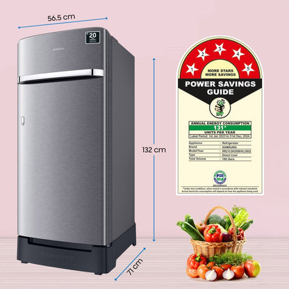 SAMSUNG 189 L Direct Cool Single Door 5 Star Refrigerator with Base Drawer  with Digital Inverter - Elegant Inox, RR21C2H25S8/HL