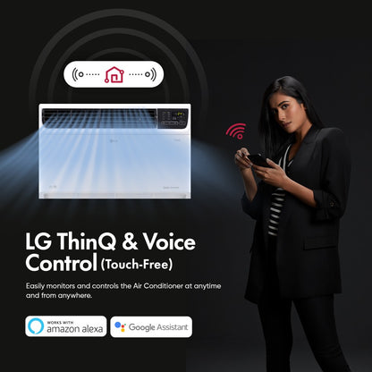 LG 2 टन 4 स्टार विंडो ड्युअल इन्वर्टर एसी वाई-फाई कनेक्ट के साथ - सफ़ेद - RW-Q24WWYA, कॉपर कंडेंसर