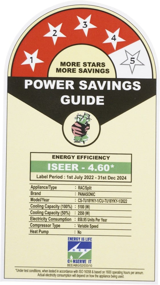 पैनासोनिक 1.5 टन 4 स्टार स्प्लिट इन्वर्टर एसी वाई-फाई कनेक्ट के साथ - सफेद - CS-TU18YKY-1/CU-TU18YKY-1, कॉपर कंडेनसर