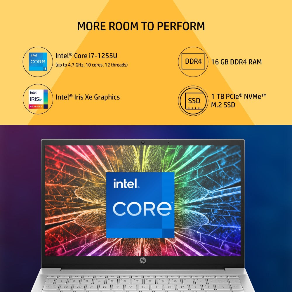 HP Pavilion Core i7 12th Gen - (16 GB/1 TB SSD/Windows 11 Home) 14-dv2015TU पतला और हल्का लैपटॉप - 14 इंच, नेचुरल सिल्वर, 1.41 किलोग्राम, MS ऑफिस के साथ