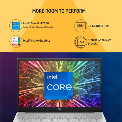 HP Pavilion Core i7 12th Gen - (16 GB/1 TB SSD/Windows 11 Home) 14-dv2015TU पतला और हल्का लैपटॉप - 14 इंच, नेचुरल सिल्वर, 1.41 किलोग्राम, MS ऑफिस के साथ