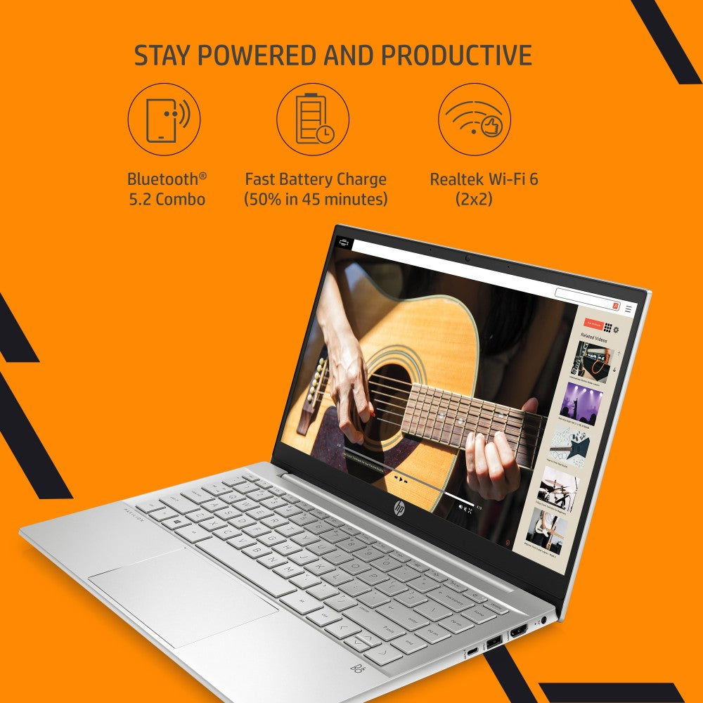 HP Pavilion Ryzen 5 Hexa Core 5625U - (8 GB/512 GB SSD/Windows 11 Home) 14-EC1003AU पतला और हल्का लैपटॉप - 14 इंच, नेचुरल सिल्वर, 1.41 किलोग्राम, MS ऑफिस के साथ