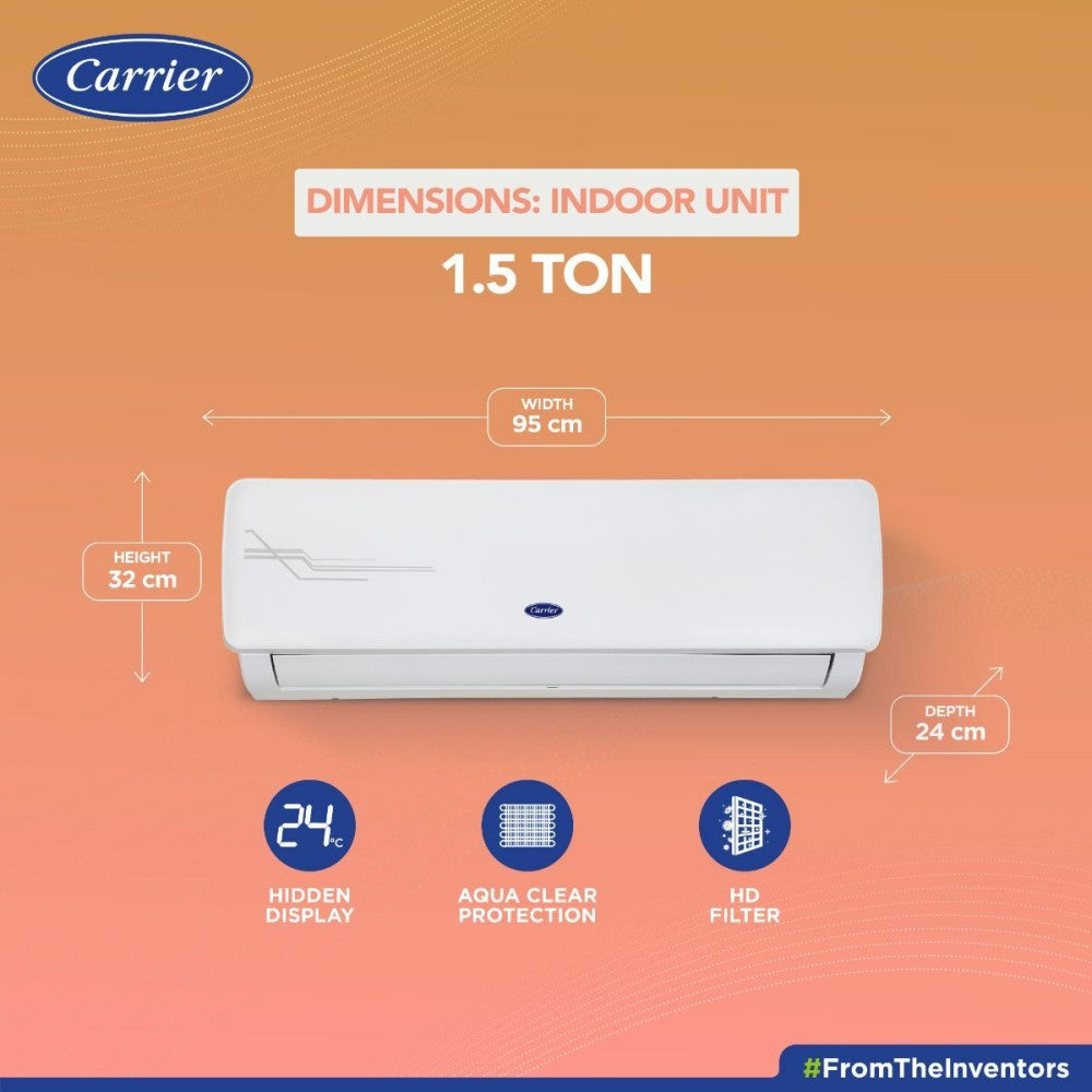 CARRIER 1.5 Ton 3 Star Split 2 Way Air Directional control with HD Filter(2023 Model AC  - White - 18K ESTER EX+ R32 SPLIT AC, Copper Condenser