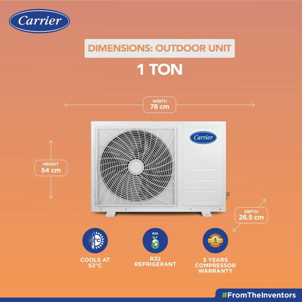 CARRIER 1 टन 3 स्टार स्प्लिट 2 वे एयर डायरेक्शनल कंट्रोल HD फ़िल्टर (2023 मॉडल) AC के साथ - सफ़ेद - 12K एस्टर EX+ R32 स्प्लिट AC/12K एस्टर DX+ R32 स्प्लिट AC (CAS12ES3R32F1), कॉपर कंडेनसर