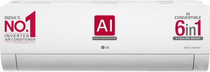 LG AI Convertible 6-in-1 Cooling 2023 Model 1 Ton 5 Star Split AI Dual Inverter 4 Way Swing, HD Filter with Anti-Virus Protection AC  - White - RS-Q14ENZE, Copper Condenser