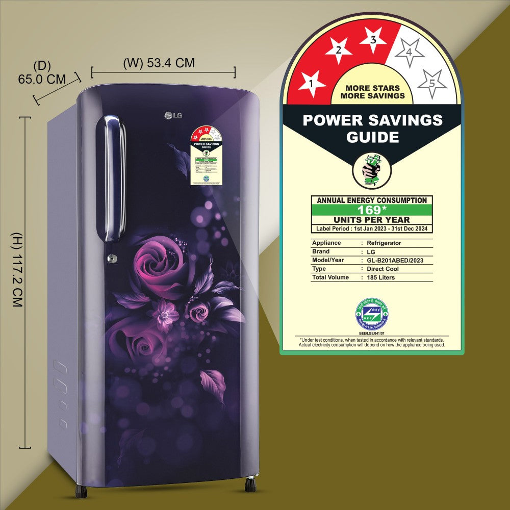 LG 185 L Direct Cool Single Door 3 Star Refrigerator  with Moist 'N' Fresh - Blue Euphoria, GL-B201ABED