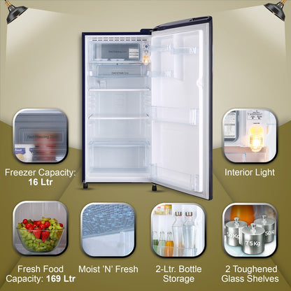 LG 185 L Direct Cool Single Door 3 Star Refrigerator  with Moist 'N' Fresh - Blue Euphoria, GL-B201ABED