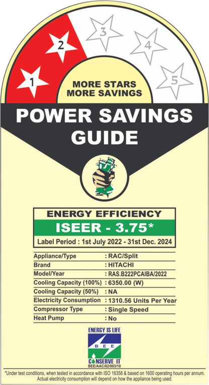 हिताची आइकोनिक वेव डिज़ाइन 2023 मॉडल 1.8 टन 2 स्टार स्प्लिट सॉफ्ट ड्राई साइलेंट एयर एम्बियंस लाइट आर 32 एसी - सफ़ेद - RAS.B222PCAIBA (RAK.B222PCAIBA / RAC.222WCAID), कॉपर कंडेनसर