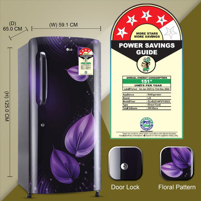 LG 205 L Direct Cool Single Door 4 Star Refrigerator  with Smart Inverter Compressor, Humidity Controller & Moist 'N' Fresh - Purple Victoria, GL-B221APVY