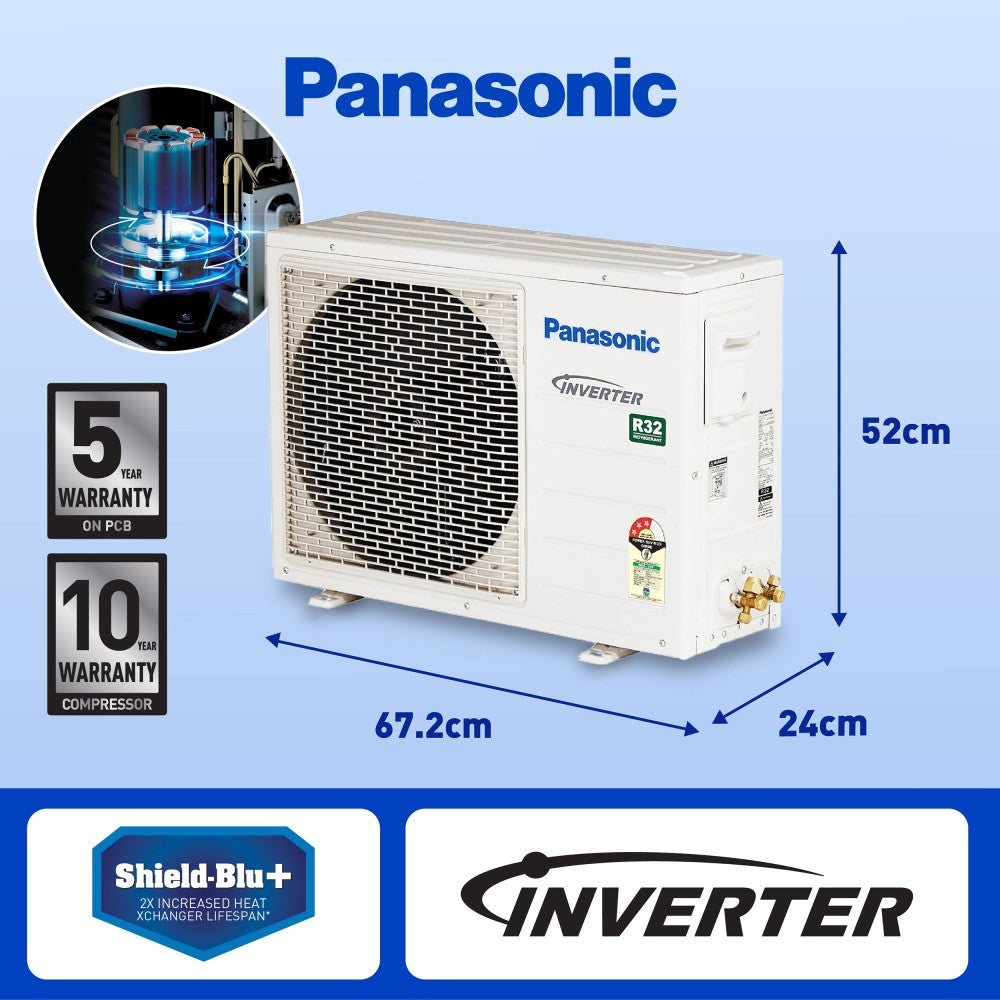 Panasonic Convertible 7-in-1 with Additional AI Mode Cooling 2023 Model 1 Ton 3 Star Split Inverter with 2 Way Swing, PM 0.1 Air Purification Filter AC with Wi-fi Connect  - White - CS/CU-SU12YKYWA, Copper Condenser