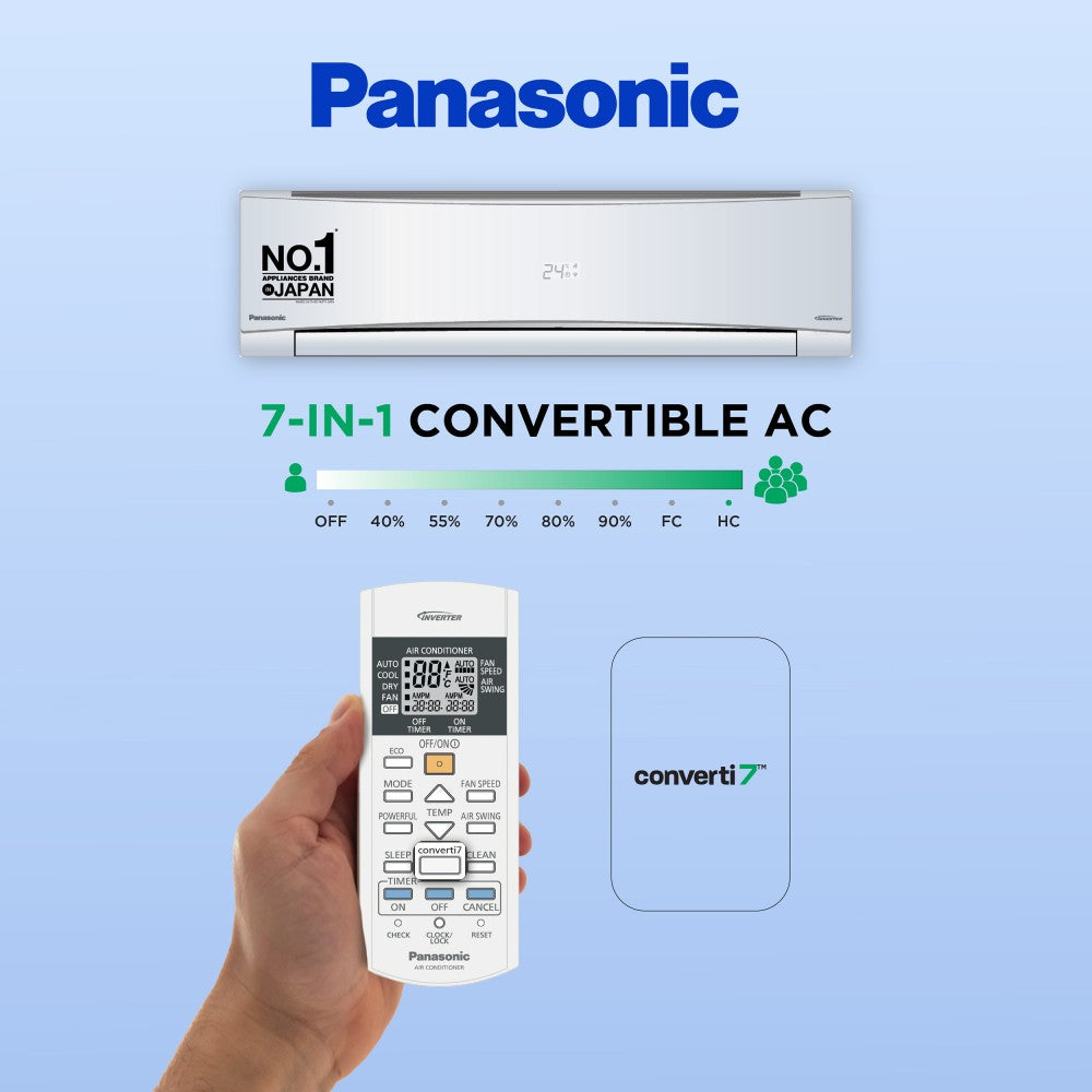 Panasonic कनवर्टिबल 7-इन-1 कूलिंग 2023 मॉडल 1.5 टन 3 स्टार स्प्लिट इन्वर्टर 2 वे स्विंग के साथ, PM 0.1 एयर प्यूरिफिकेशन फ़िल्टर AC - सफ़ेद - CS/CU-SU18YKYTK, कॉपर कंडेंसर