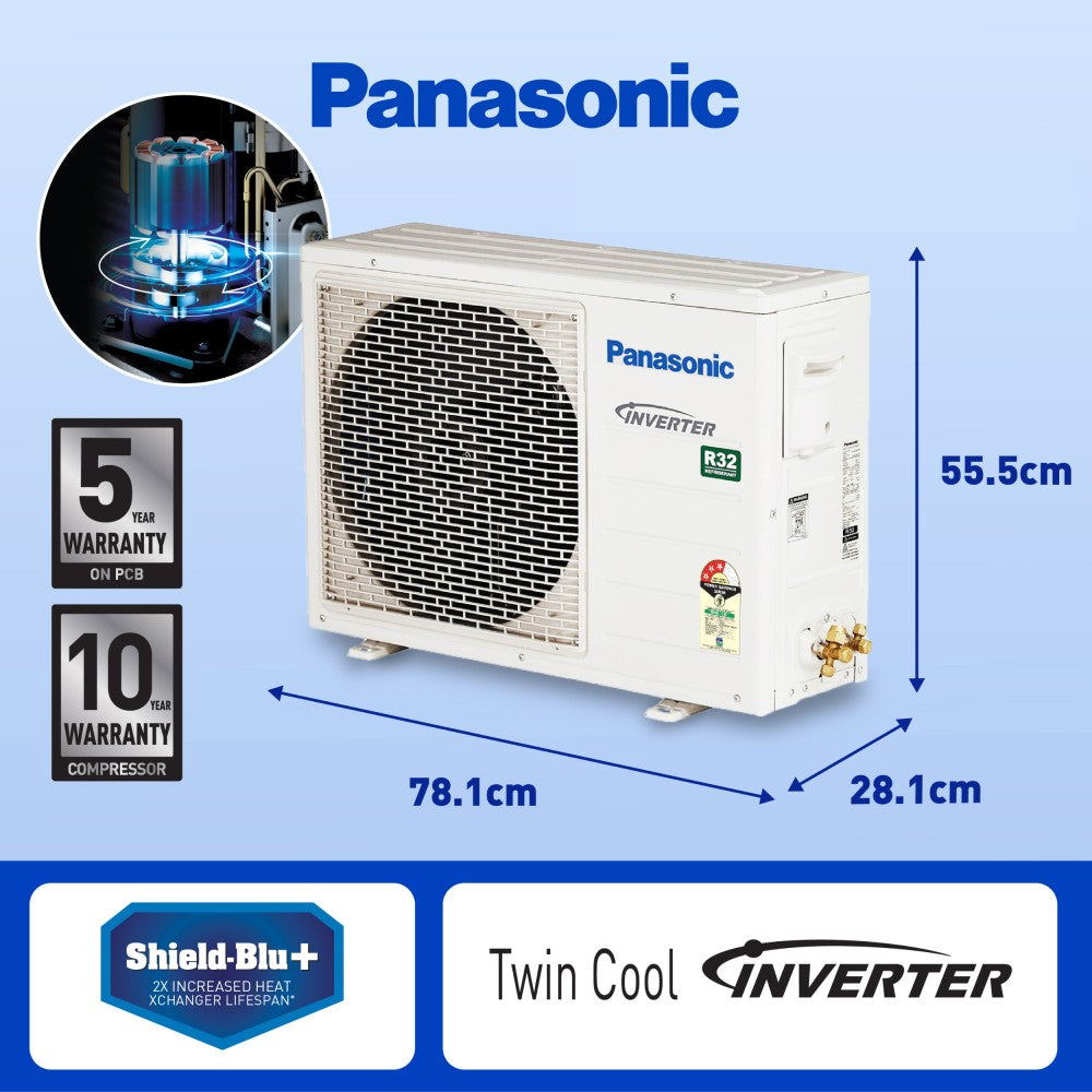 Panasonic Convertible 7-in-1 with Additional AI Mode Cooling 2023 Model 2 Ton 3 Star Split Inverter with 2 Way Swing, PM 0.1 Air Purification Filter AC with Wi-fi Connect  - White - CS/CU-SU24YKYWA, Copper Condenser