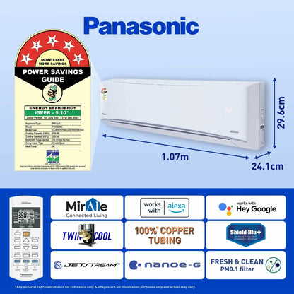 Panasonic Convertible 7-in-1 with Additional AI Mode Cooling 2023 Model 1.5 Ton 5 Star Split Inverter with 4 Way Swing, nanoe-G Air Purification Technology AC with Wi-fi Connect  - White - CS/CU-XU18YKY5W, Copper Condenser