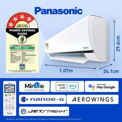 पैनासोनिक कन्वर्टिबल 7-इन-1 एडिशनल एआई मोड कूलिंग 2023 मॉडल 1.5 टन 4 स्टार स्प्लिट इन्वर्टर 4 वे स्विंग के साथ, नैनो-जी एयर प्यूरीफिकेशन टेक्नोलॉजी एसी वाई-फाई कनेक्ट के साथ - सफेद - CS/CU-PU18YKY4W, कॉपर कंडेंसर