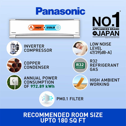 Panasonic कनवर्टिबल 7-इन-1 अतिरिक्त AI मोड के साथ हॉट और कोल्ड 2023 मॉडल 1.5 टन 3 स्टार स्प्लिट इन्वर्टर 2 वे स्विंग के साथ, PM 0.1 एयर प्यूरिफिकेशन फ़िल्टर AC वाई-फ़ाई कनेक्ट के साथ - सफ़ेद - CS/CU-KZ18ZKYF, कॉपर कंडेंसर