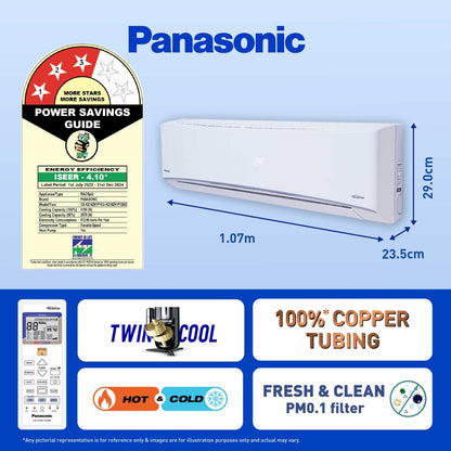 Panasonic कनवर्टिबल 7-इन-1 अतिरिक्त AI मोड के साथ हॉट और कोल्ड 2023 मॉडल 1.5 टन 3 स्टार स्प्लिट इन्वर्टर 2 वे स्विंग के साथ, PM 0.1 एयर प्यूरिफिकेशन फ़िल्टर AC वाई-फ़ाई कनेक्ट के साथ - सफ़ेद - CS/CU-KZ18ZKYF, कॉपर कंडेंसर