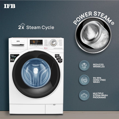 IFB 8 kg Steam Wash 4 years Comprehensive Warranty Fully Automatic Front Load Washing Machine with In-built Heater White - SENATOR PLUS VXS 8012