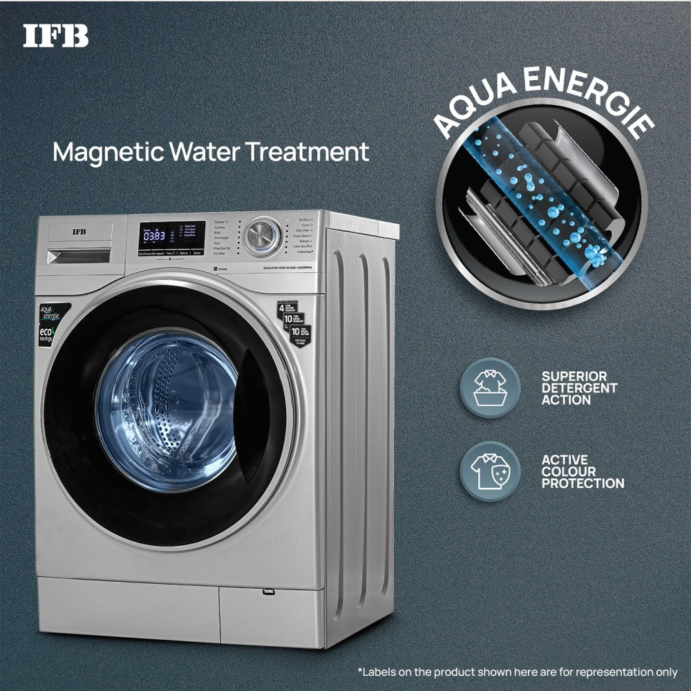 IFB 8 kg with Steam Wash, Aqua Energie, Anti-Allergen 4 years Comprehensive Warranty Fully Automatic Front Load Washing Machine Grey - senator WSS steam