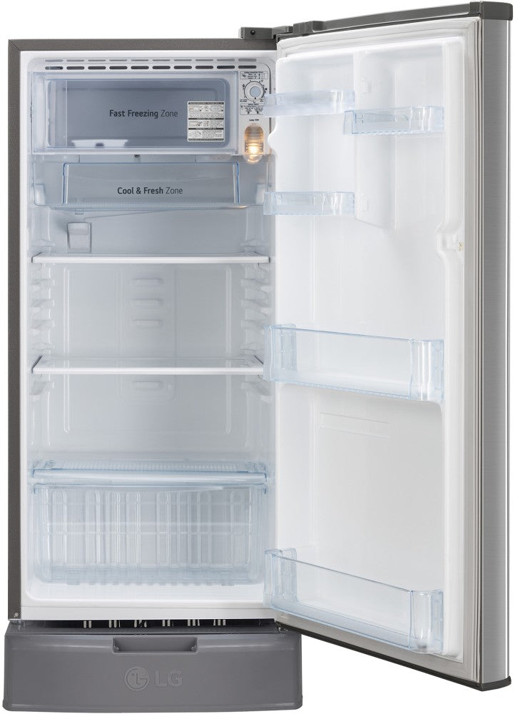 LG 185 L Direct Cool Single Door 3 Star Refrigerator with Base Drawer  with Fast Ice Making - Shiny Steel, GL-D199OPZD