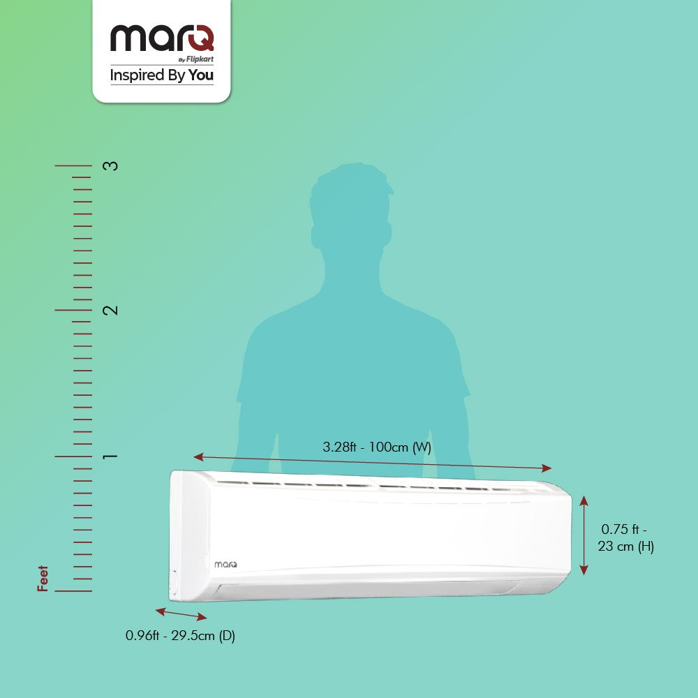 फ्लिपकार्ट द्वारा MarQ 2023 रेंज 1.5 टन 3 स्टार स्प्लिट इन्वर्टर 4-इन-1 कन्वर्टिबल टर्बो कूल टेक्नोलॉजी एसी के साथ - सफेद - 153SIAA22BW, कॉपर कंडेनसर