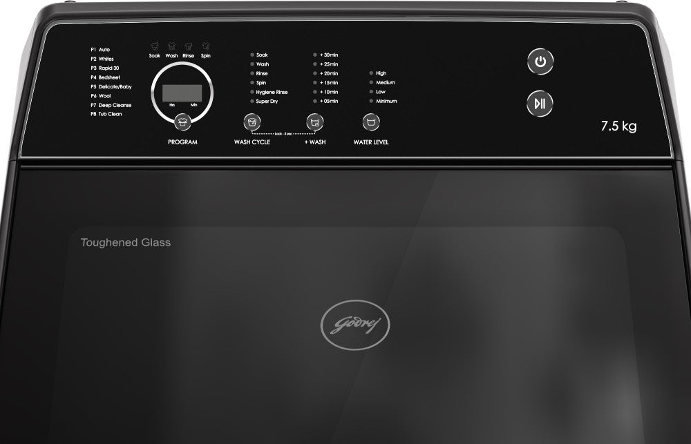 गोदरेज 7.5 किग्रा 5 स्टार फ्लेक्सी वॉश तकनीक और सॉफ्ट-क्लोज लिड वाशिंग मशीन के साथ फुल्ली ऑटोमैटिक टॉप लोड ब्लैक - डब्ल्यूटीओएन वीएलवीटी 75 5.0 एफडीटीएन एमटीबीके