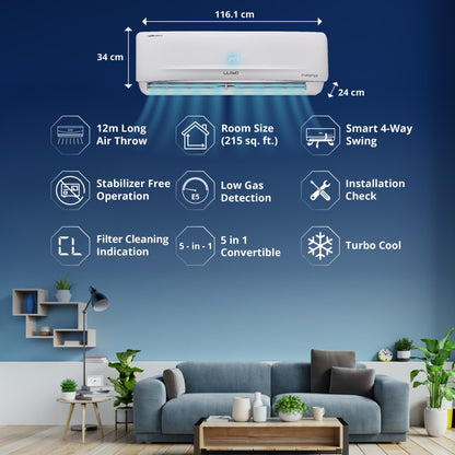 Lloyd 2 Ton 3 Star Split Inverter AC  - White - GLS24I3FWSEV, Copper Condenser