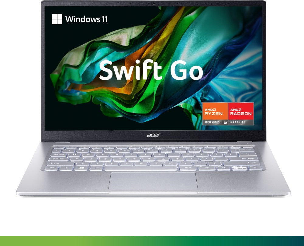 Acer Swift Go 14 Ryzen 5 Hexa Core 7530U - (8 GB/512 GB SSD/Windows 11 Home) SFG14-41 नोटबुक - 14 इंच, प्योर सिल्वर, 1.25 Kg, MS Office के साथ