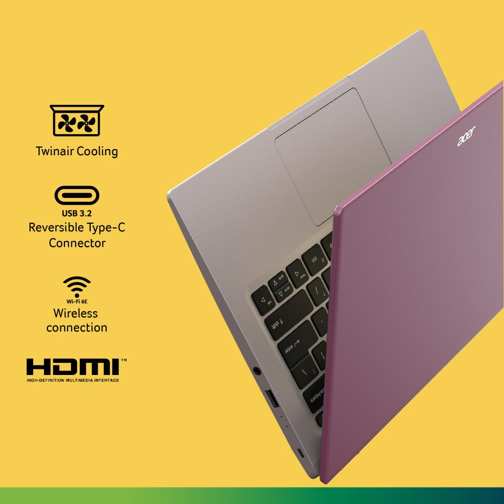 Acer Swift Go 14 Ryzen 5 Hexa Core 7530U - (8GB/512GB SSD/Windows 11 Home) SFG14-41 नोटबुक - 14 इंच, शानदार पिंक (गुलाबी), 1.25 Kg, MS Office के साथ